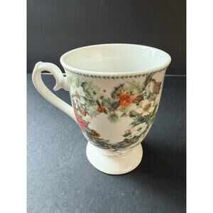 Summer River Floral Ceramic Mug White Heart Coffee Tea Cottagecore Victorian
